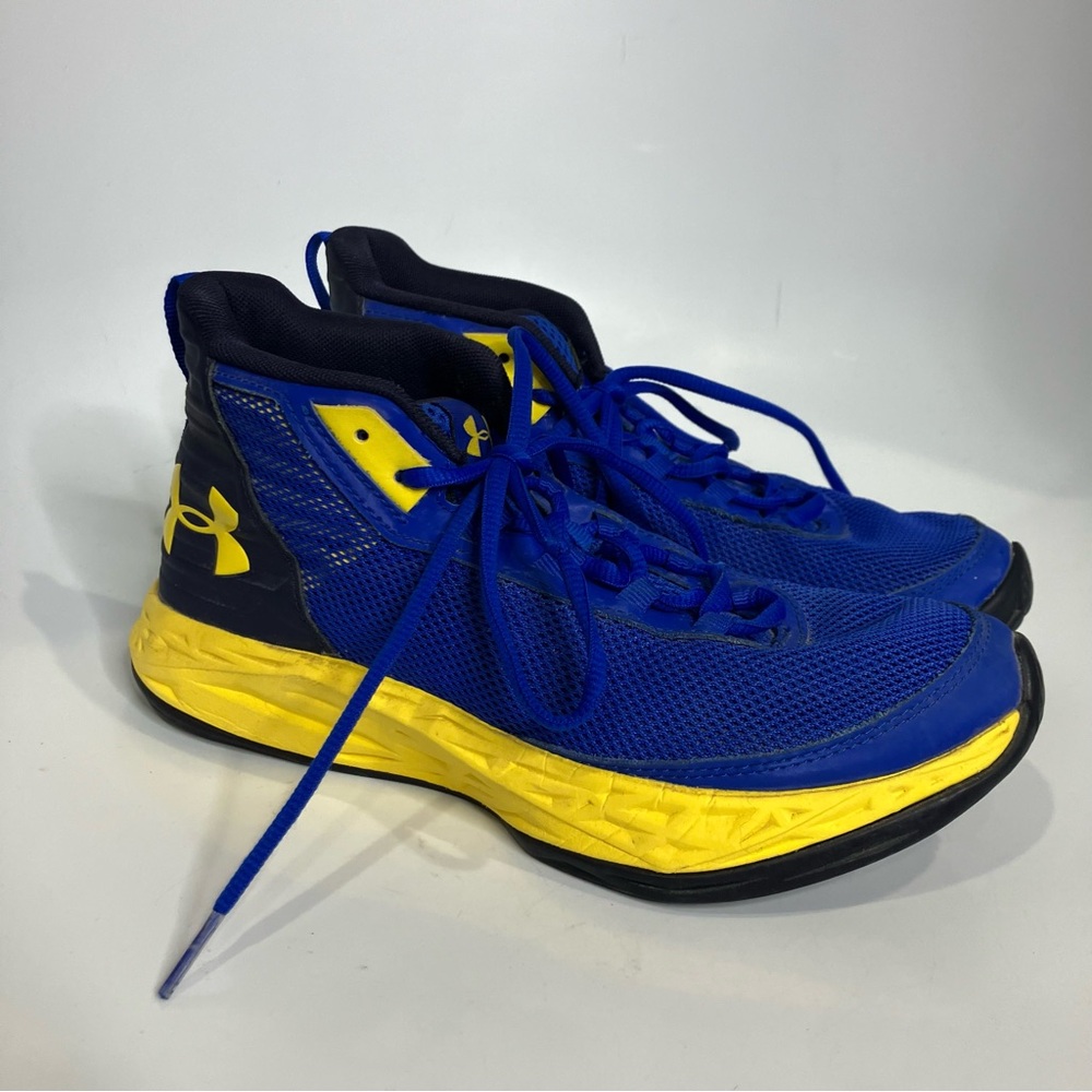 Under Armour royal blue yellow jet 2018 grade school basketball sneakers youth 6
